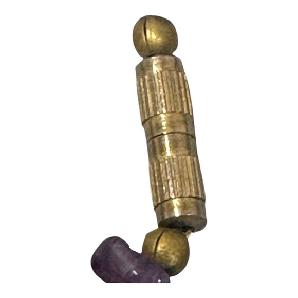 Vintage Amethyst & Brass Bead Necklace 17" Chunky Gemstone Purple Boho Chic - Picture 4 of 8